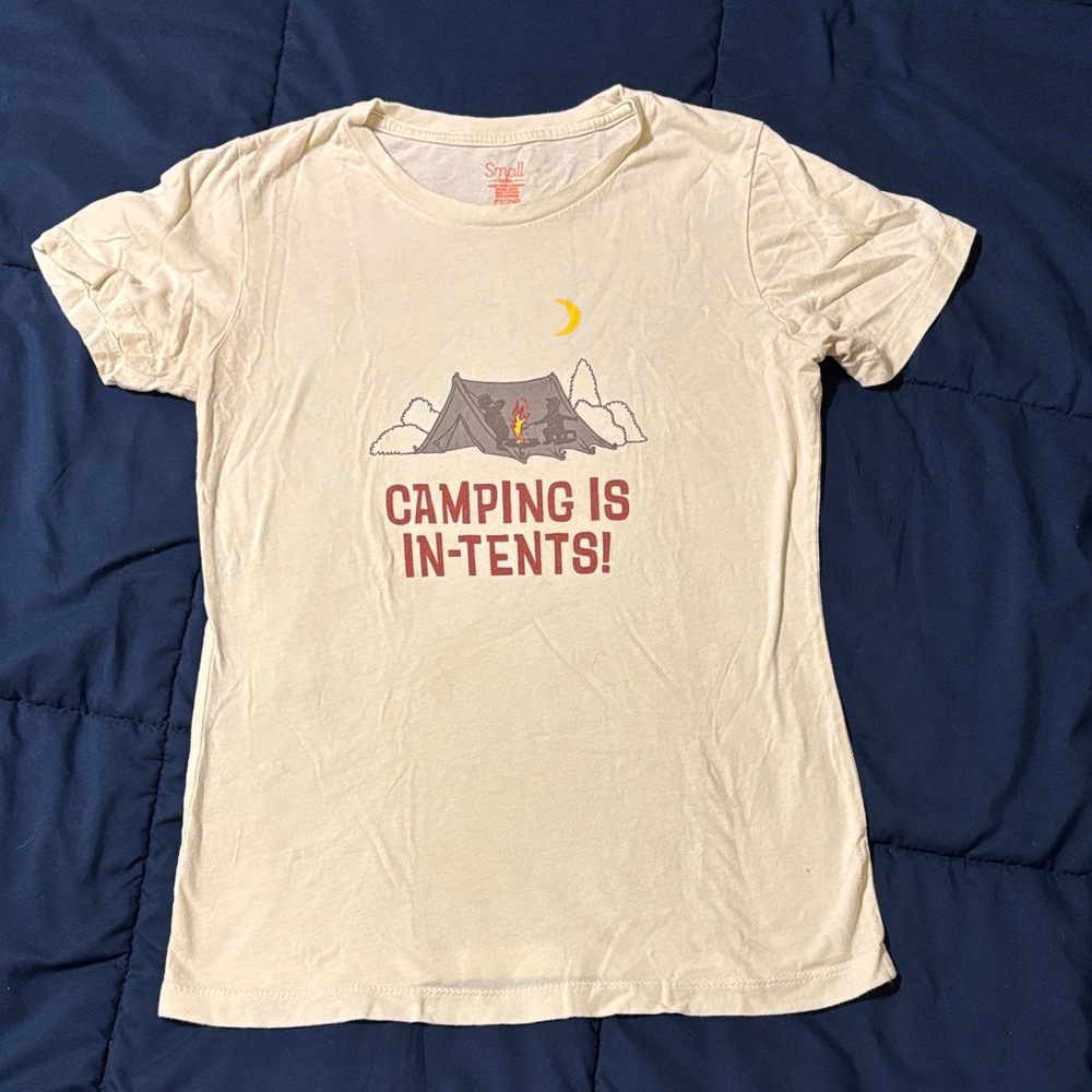 Cream Graphic Tee "Camping Is In-Tents!"